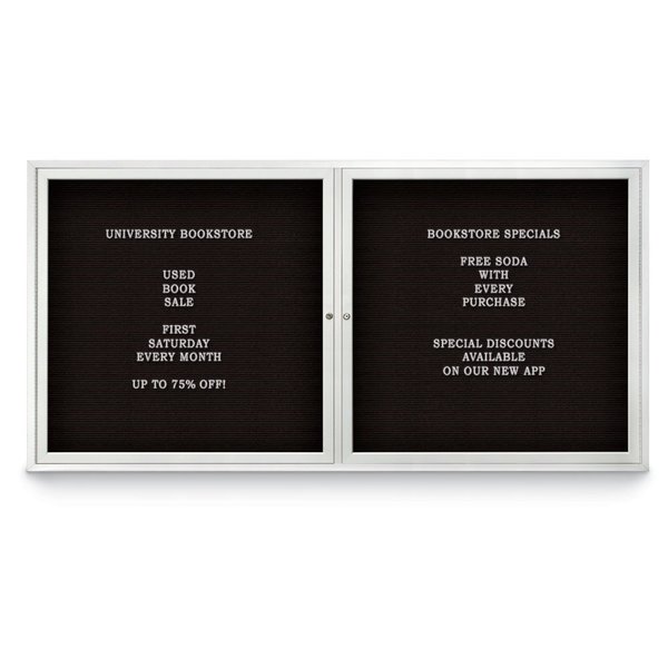 United Visual Products 72"x48" 3-Door Enclosed Outdoor Letterboard, Black Felt/Satin UV1164D-SATIN-BLACK